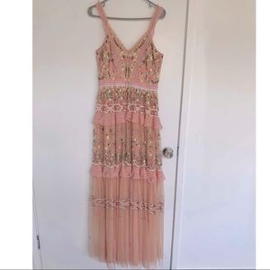 Embroidered floral pink lace formal dress